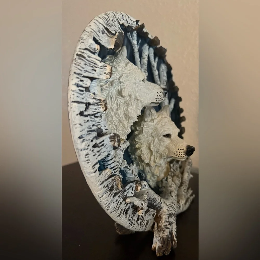 Vintage 3D Wolf Decorative Plate Sculpture | Birch Forest Wolves Wall Art | 8” - Picture 3 of 6